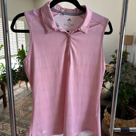 Adidas Women's Pink Collared Active Golf Tennis Pickle Ball Tank Top Shirt Sz M - Picture 5 of 12